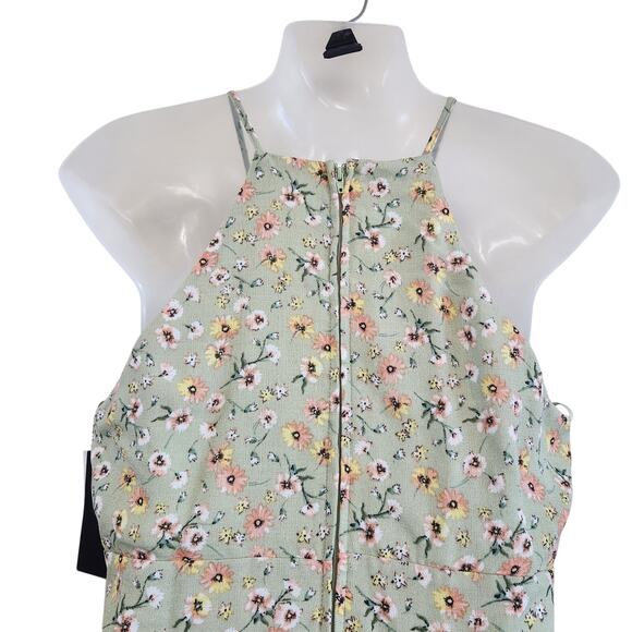 City Triangle Floral Halter Neck Skater Dress Back Zip Green Yellow Size 8 - Picture 6 of 11